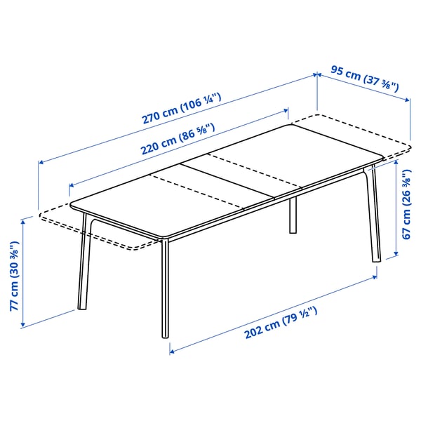 MELLANSEL extendable table, oak veneer, 220/270x95 cm