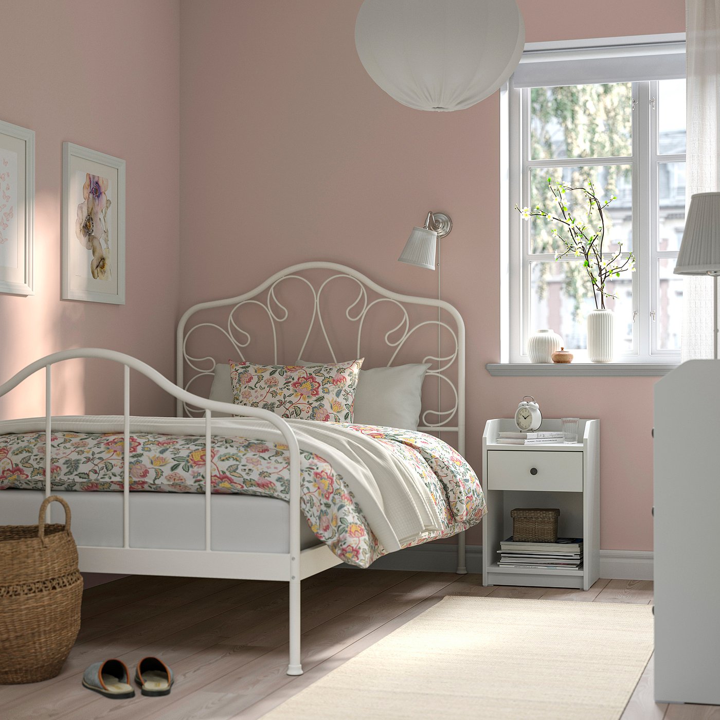 MELLGRUND bed frame, off-white/Lindbåden, 140x200 cm