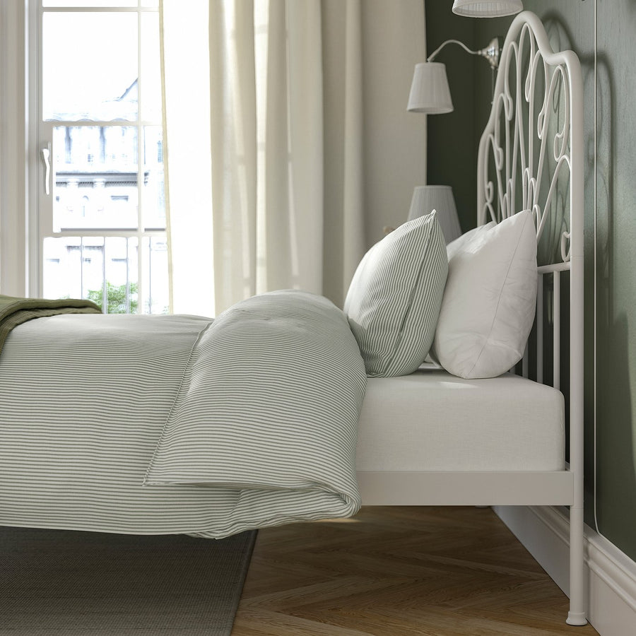 MELLGRUND bed frame, off-white/Lindbåden, 160x200 cm