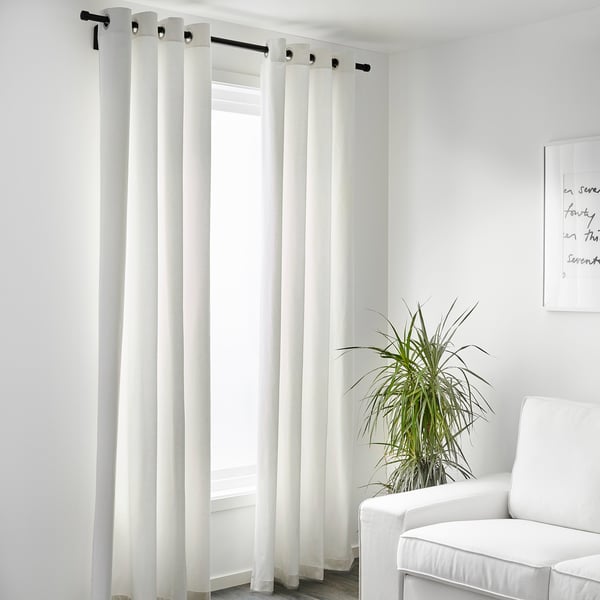 MERETE room darkening curtains, 1 pair, white/with eyelets, 145x300 cm