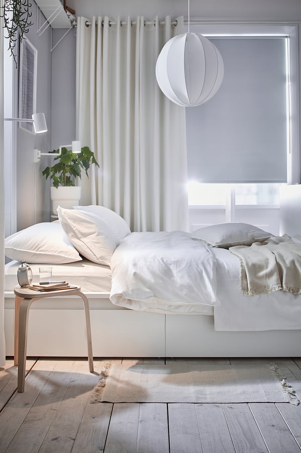 MERETE room darkening curtains, 1 pair, white/with eyelets, 145x300 cm