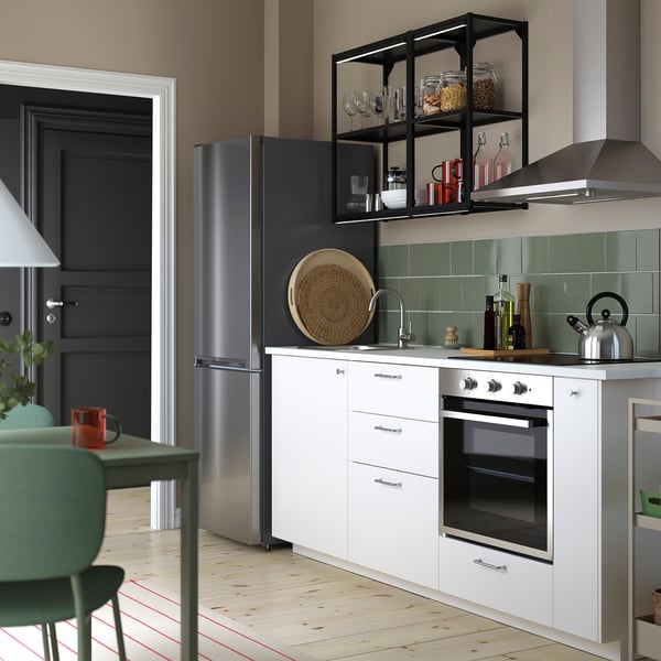 METOD kitchen, white/Veddinge white, 210x60x227 cm