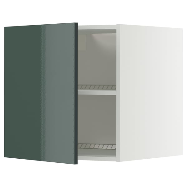 METOD - METOD Top cabinet for fridge/freezer, white/Kallarp high-gloss dark grey-green, 60x60 cm