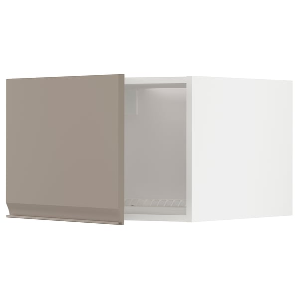 METOD - Top cabinet for fridge/freezer, white/Upplöv matt dark beige ,