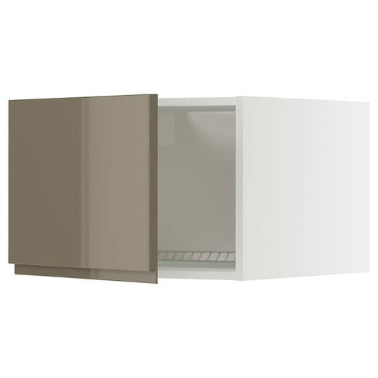 METOD - Top cabinet for fridge/freezer, white/Voxtorp high-gloss dark grey-brown, 60x40 cm