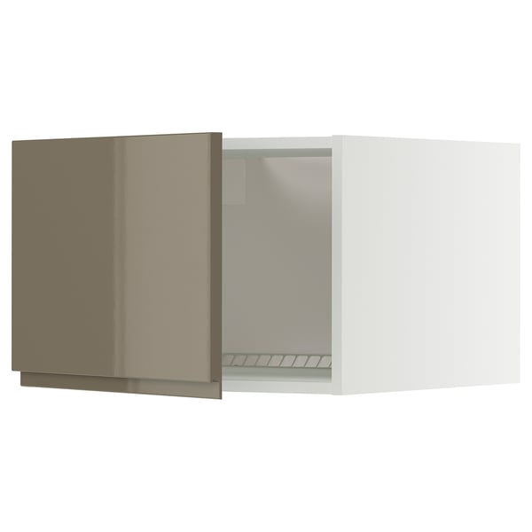 METOD top cabinet for fridge/freezer, white/Voxtorp high-gloss dark grey-brown, 60x40 cm