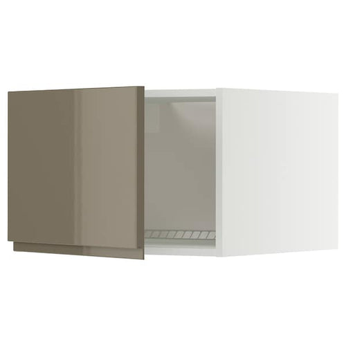 METOD top cabinet for fridge/freezer, white/Voxtorp high-gloss dark grey-brown, 60x40 cm