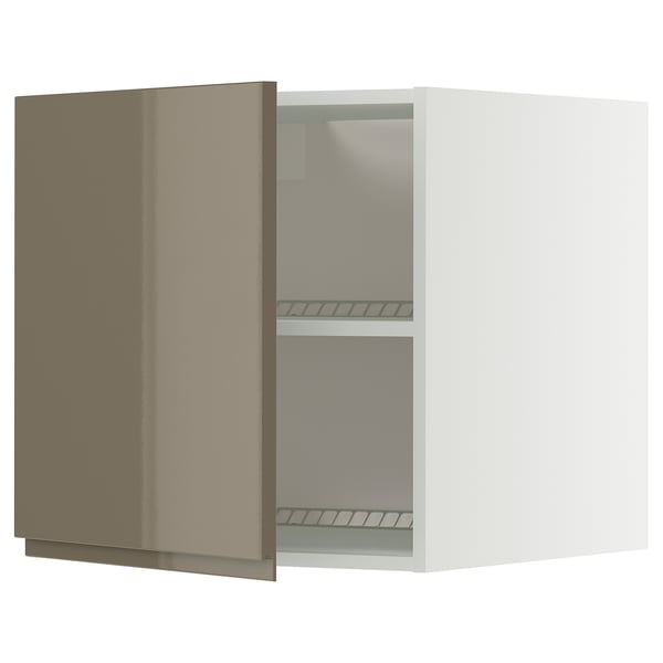 METOD - METOD Top cabinet for fridge/freezer, white/Voxtorp high-gloss dark grey-brown, 60x60 cm