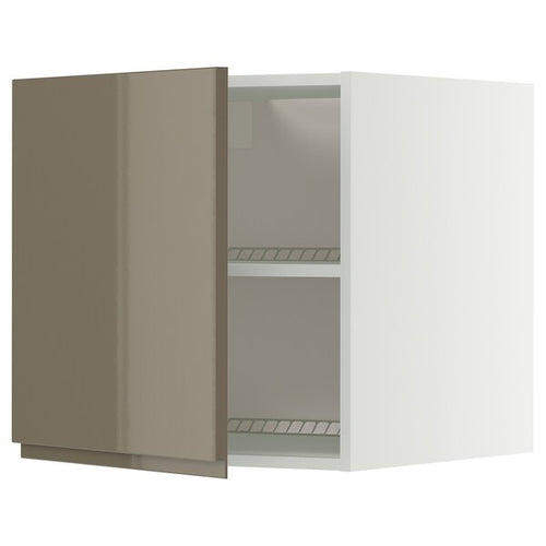 METOD top cabinet for fridge/freezer, white/Voxtorp high-gloss dark grey-brown, 60x60 cm
