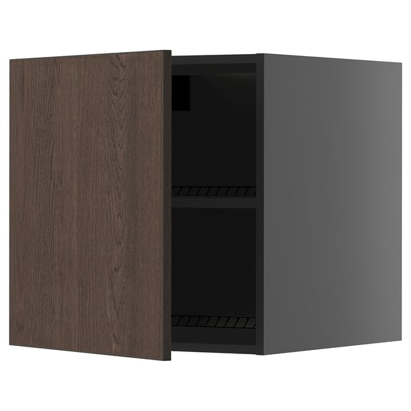 METOD - METOD Top cabinet for fridge/freezer, black-grey/Sinarp brown, 60x60 cm