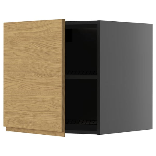 METOD - METOD Top cabinet for fridge/freezer, black-grey/Voxtorp oak effect, 60x60 cm