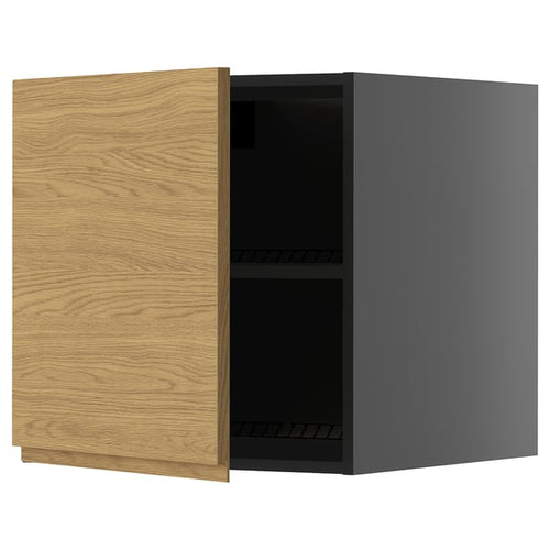 METOD - METOD Top cabinet for fridge/freezer, black-grey/Voxtorp oak effect, 60x60 cm