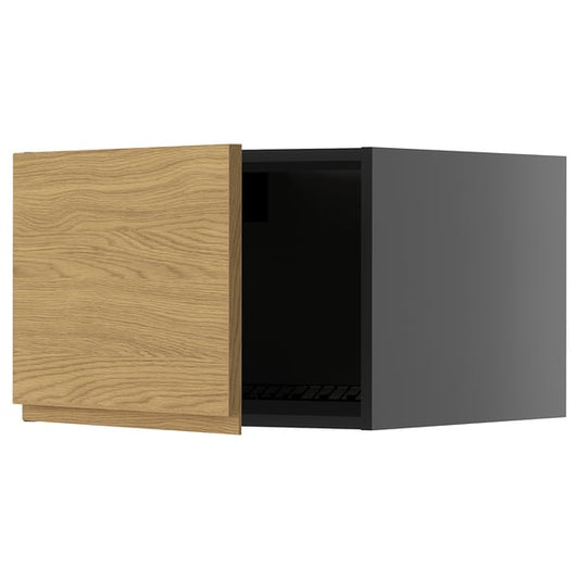 METOD - METOD Top cabinet for fridge/freezer, black-grey/Voxtorp oak effect, 60x40 cm