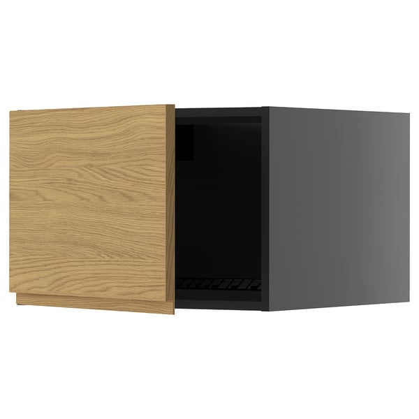 METOD - METOD Top cabinet for fridge/freezer, black-grey/Voxtorp oak effect, 60x40 cm