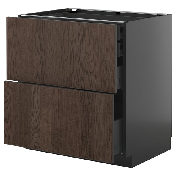 METOD / KNIVSHULT base cb 2 frnts/2 low/1 md/1 hi drw, black-grey/Sinarp brown, 80x60 cm