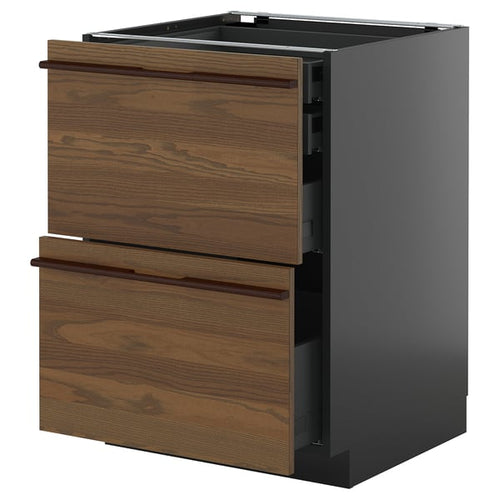 METOD / KNIVSHULT - METOD / KNIVSHULT Base cb 2 frnts/2 low/1 md/1 hi drw, black-grey/Stensta dark brown ash veneer, 60x60 cm