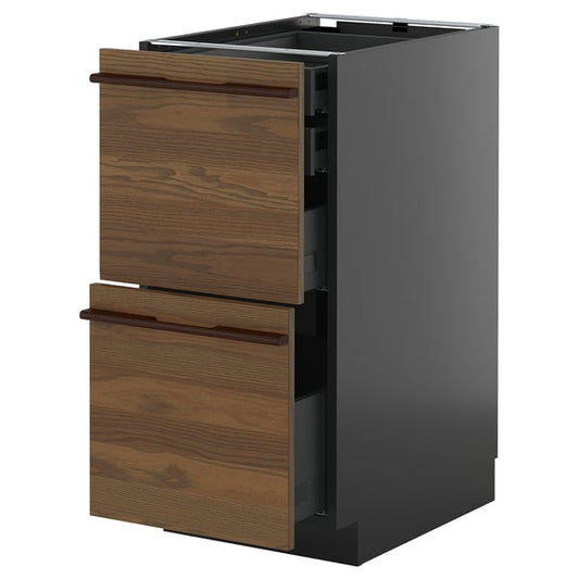 METOD / KNIVSHULT - METOD / KNIVSHULT Base cb 2 frnts/2 low/1 md/1 hi drw, black-grey/Stensta dark brown ash veneer, 40x60 cm