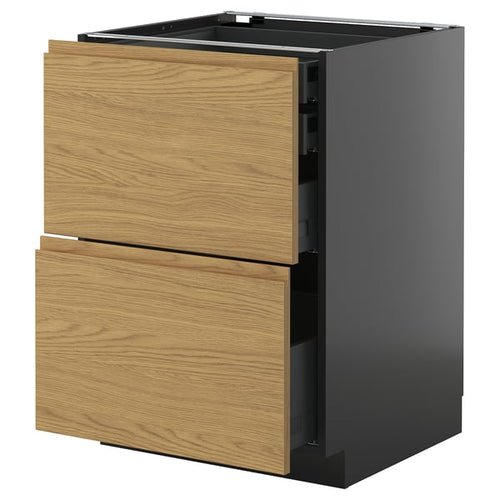 METOD / KNIVSHULT - METOD / KNIVSHULT Base cb 2 frnts/2 low/1 md/1 hi drw, black-grey/Voxtorp oak effect, 60x60 cm