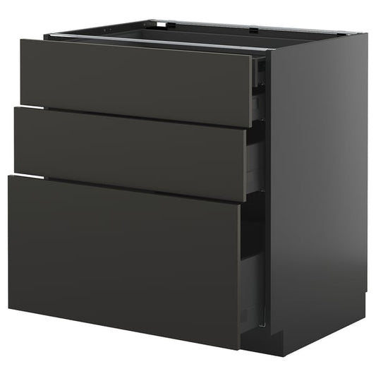 METOD / KNIVSHULT - METOD / KNIVSHULT Base cb 3 frnts/2 low/1 md/1 hi drw, black-grey/Nickebo matt anthracite, 80x60 cm