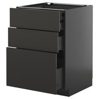 METOD / KNIVSHULT base cb 3 frnts/2 low/1 md/1 hi drw, black-grey/Nickebo matt anthracite, 60x60 cm