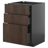 METOD / KNIVSHULT base cb 3 frnts/2 low/1 md/1 hi drw, black-grey/Sinarp brown, 60x60 cm