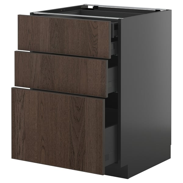 METOD / KNIVSHULT base cb 3 frnts/2 low/1 md/1 hi drw, black-grey/Sinarp brown, 60x60 cm