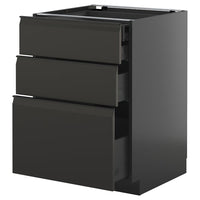 METOD / KNIVSHULT base cb 3 frnts/2 low/1 md/1 hi drw, black-grey/Upplöv matt anthracite, 60x60 cm