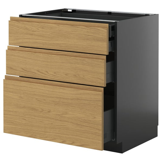 METOD / KNIVSHULT - METOD / KNIVSHULT Base cb 3 frnts/2 low/1 md/1 hi drw, black-grey/Voxtorp oak effect, 80x60 cm