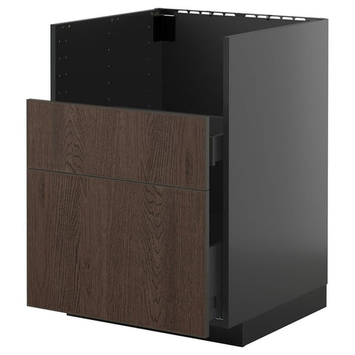 METOD / KNIVSHULT base cab f TALLSJÖN sink, black-grey/Sinarp brown, 60x60 cm