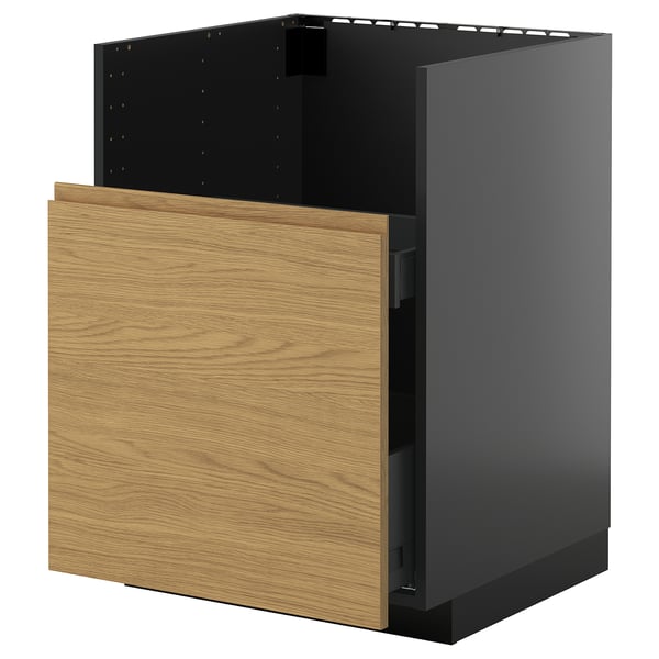 METOD / KNIVSHULT base cab f TALLSJÖN sink, black-grey/Voxtorp oak effect, 60x60 cm