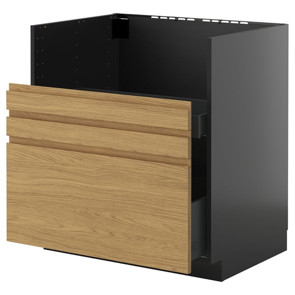 METOD / KNIVSHULT base cab f TALLSJÖN sink, black-grey/Voxtorp oak effect, 80x60 cm