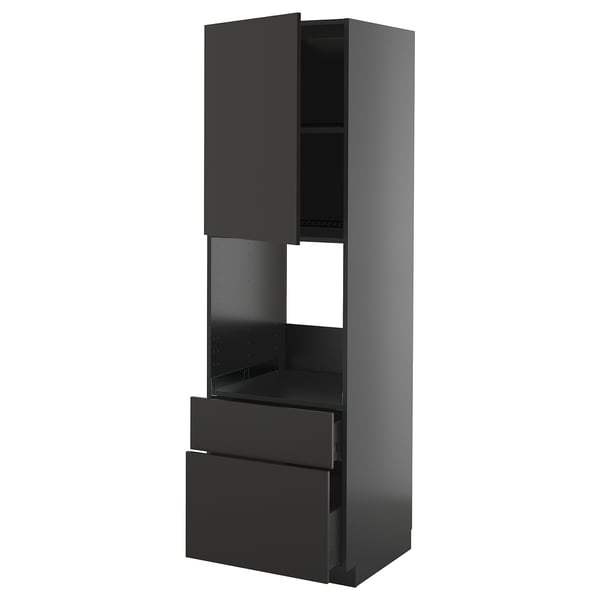 METOD / KNIVSHULT hi cab f ov w dr/2 frnt/1 m/1 h drw, black-grey/Nickebo matt anthracite, 60x60x200 cm