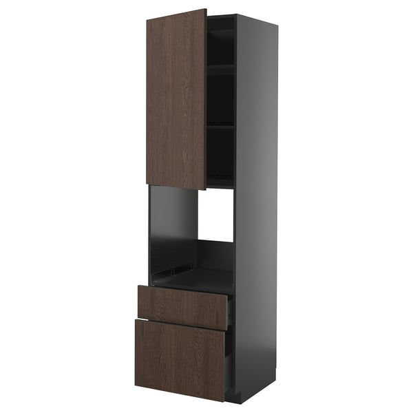 METOD / KNIVSHULT - METOD / KNIVSHULT Hi cab f ov w dr/2 frnt/1 m/1 h drw, black-grey/Sinarp brown, 60x60x220 cm