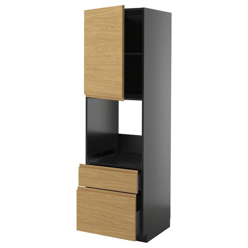 METOD / KNIVSHULT - METOD / KNIVSHULT Hi cab f ov w dr/2 frnt/1 m/1 h drw, black-grey/Voxtorp oak effect, 60x60x200 cm