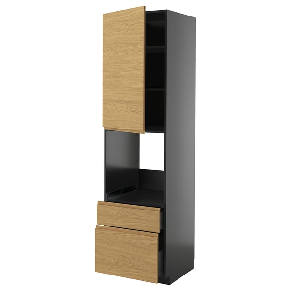 METOD / KNIVSHULT - METOD / KNIVSHULT Hi cab f ov w dr/2 frnt/1 m/1 h drw, black-grey/Voxtorp oak effect, 60x60x220 cm
