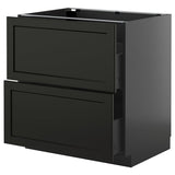 METOD / KNIVSHULT base cb 2 fronts/2 high drawers, black-grey/Lerhyttan black stained, 80x60 cm