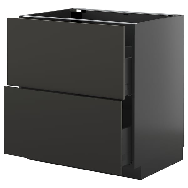 METOD / KNIVSHULT base cb 2 fronts/2 high drawers, black-grey/Nickebo matt anthracite, 80x60 cm