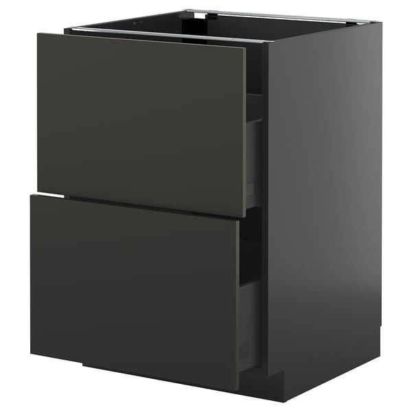 METOD / KNIVSHULT base cb 2 fronts/2 high drawers, black-grey/Nickebo matt anthracite, 60x60 cm