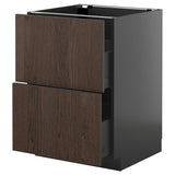 METOD / KNIVSHULT base cb 2 fronts/2 high drawers, black-grey/Sinarp brown, 60x60 cm