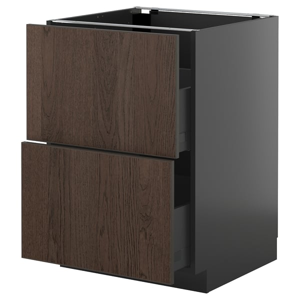 METOD / KNIVSHULT - METOD / KNIVSHULT Base cb 2 fronts/2 high drawers, black-grey/Sinarp brown, 60x60 cm
