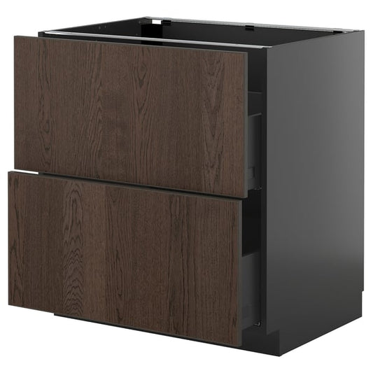 METOD / KNIVSHULT - METOD / KNIVSHULT Base cb 2 fronts/2 high drawers, black-grey/Sinarp brown, 80x60 cm