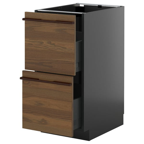 METOD / KNIVSHULT - METOD / KNIVSHULT Base cb 2 fronts/2 high drawers, black-grey/Stensta dark brown ash veneer, 40x60 cm