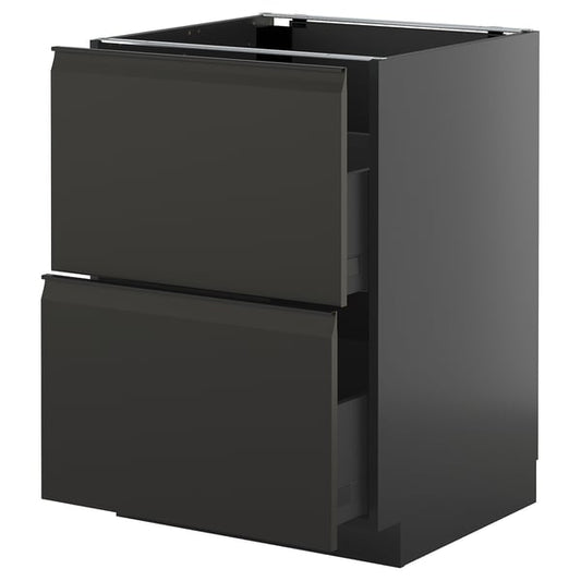 METOD / KNIVSHULT - METOD / KNIVSHULT Base cb 2 fronts/2 high drawers, black-grey/Upplöv matt anthracite, 60x60 cm