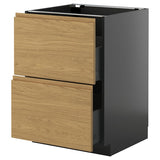 METOD / KNIVSHULT base cb 2 fronts/2 high drawers, black-grey/Voxtorp oak effect, 60x60 cm