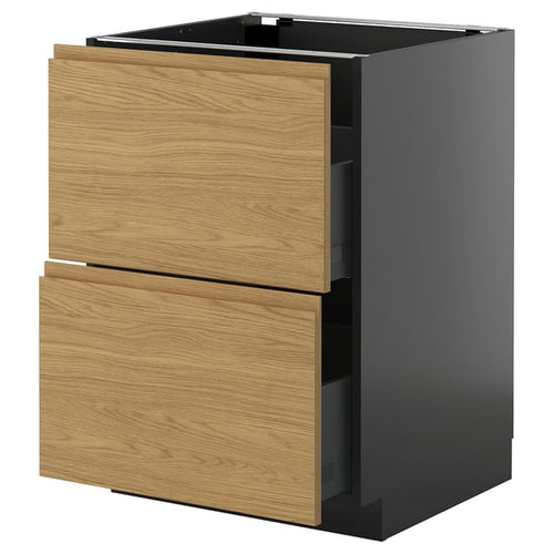 METOD / KNIVSHULT - METOD / KNIVSHULT Base cb 2 fronts/2 high drawers, black-grey/Voxtorp oak effect, 60x60 cm