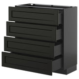 METOD / KNIVSHULT base cab 4 frnts/4 drawers, black-grey/Lerhyttan black stained, 80x37 cm
