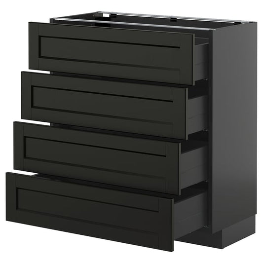 METOD / KNIVSHULT - METOD / KNIVSHULT Base cab 4 frnts/4 drawers, black-grey/Lerhyttan black stained, 80x37 cm