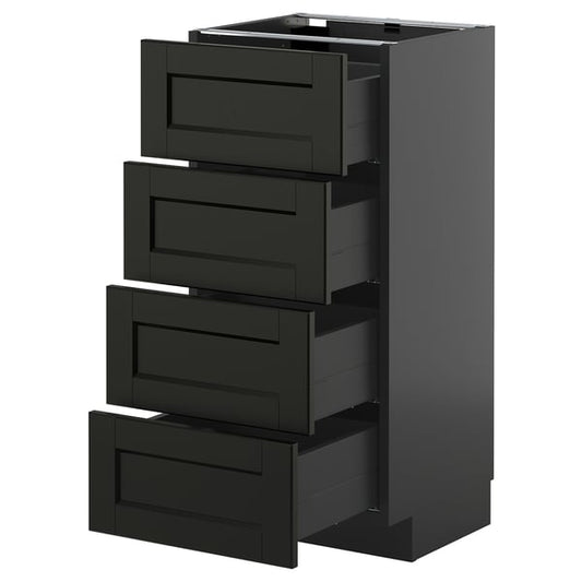 METOD / KNIVSHULT - METOD / KNIVSHULT Base cab 4 frnts/4 drawers, black-grey/Lerhyttan black stained, 40x37 cm