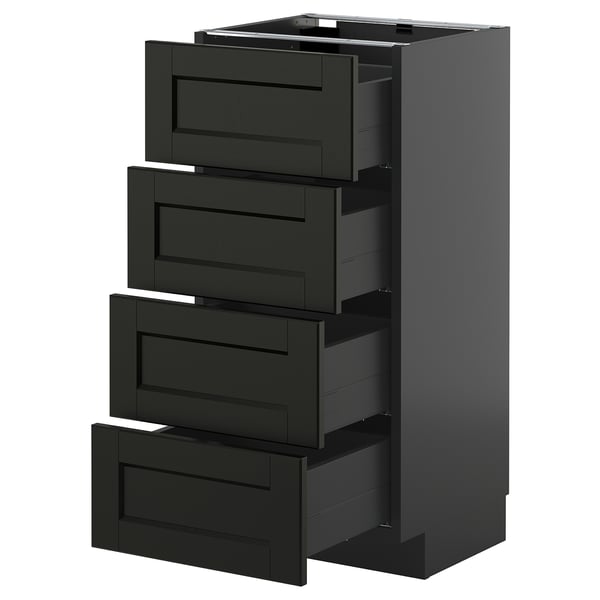 METOD / KNIVSHULT - METOD / KNIVSHULT Base cab 4 frnts/4 drawers, black-grey/Lerhyttan black stained, 40x37 cm