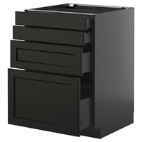 METOD / KNIVSHULT base cab 4 frnts/4 drawers, black-grey/Lerhyttan black stained, 60x60 cm